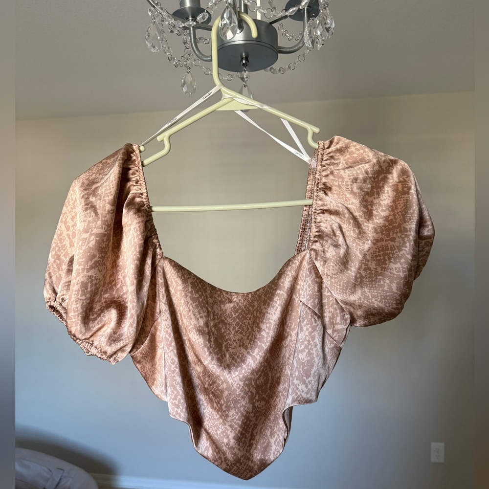 Snakeskin Gold Brown Off-Shoulder Silky Corset Style Crop Top